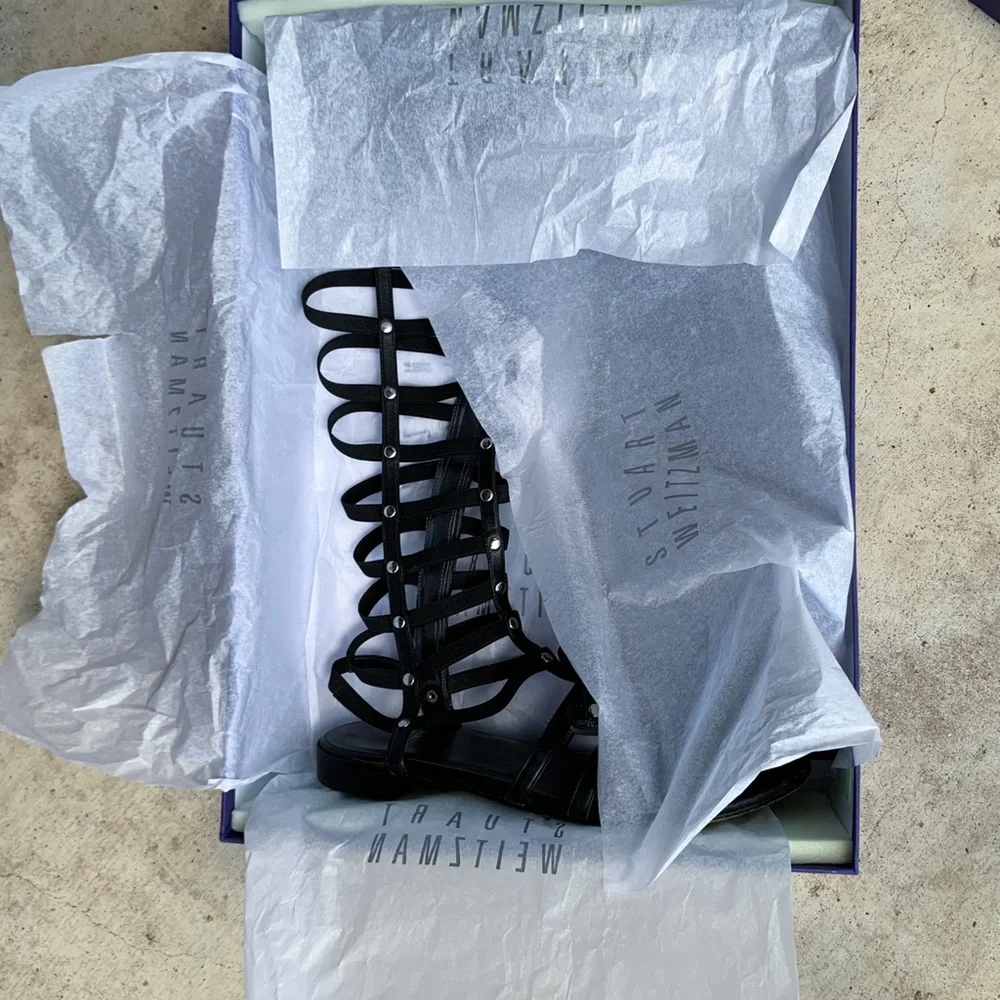 Stuart Weitzman Gladiator Sandals Black Leather With Box - 8.5 - Picture 13 of 16